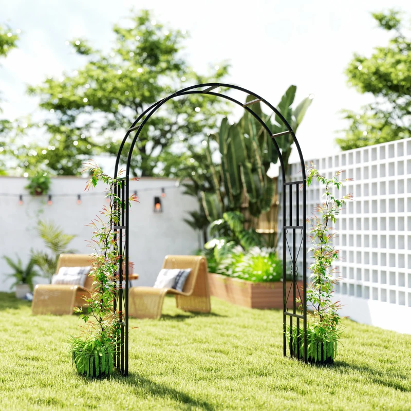Outsunny 7.3ft Steel Garden Arch Trellis, Garden Arbor Trellis for Climbing Plants Roses Wisteria Vines, Black