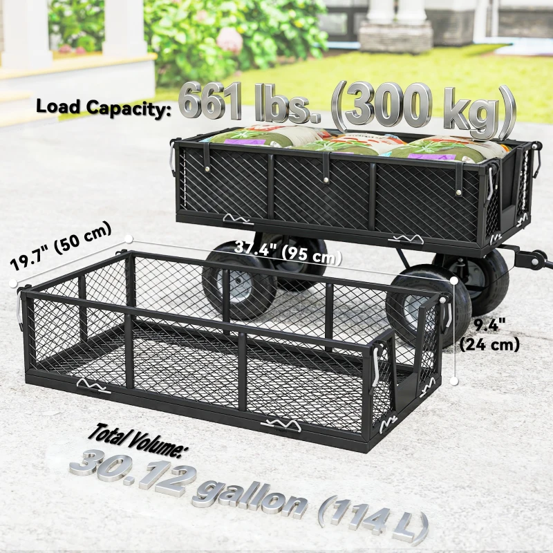 Outsunny Steel Garden Cart, Utility Wagon Cart with Removable Liner, Quick-Release Sides, 10" Wheels, 660lbs Capacity