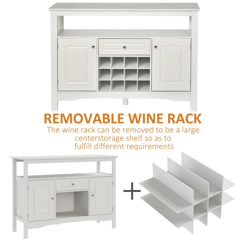 HOMCOM Coffee Bar Cabinet, Modern Sideboard Buffet Cabinet, Wine Cabinet with Drawer and 12-Bottle Wine Rack for Living Room, White