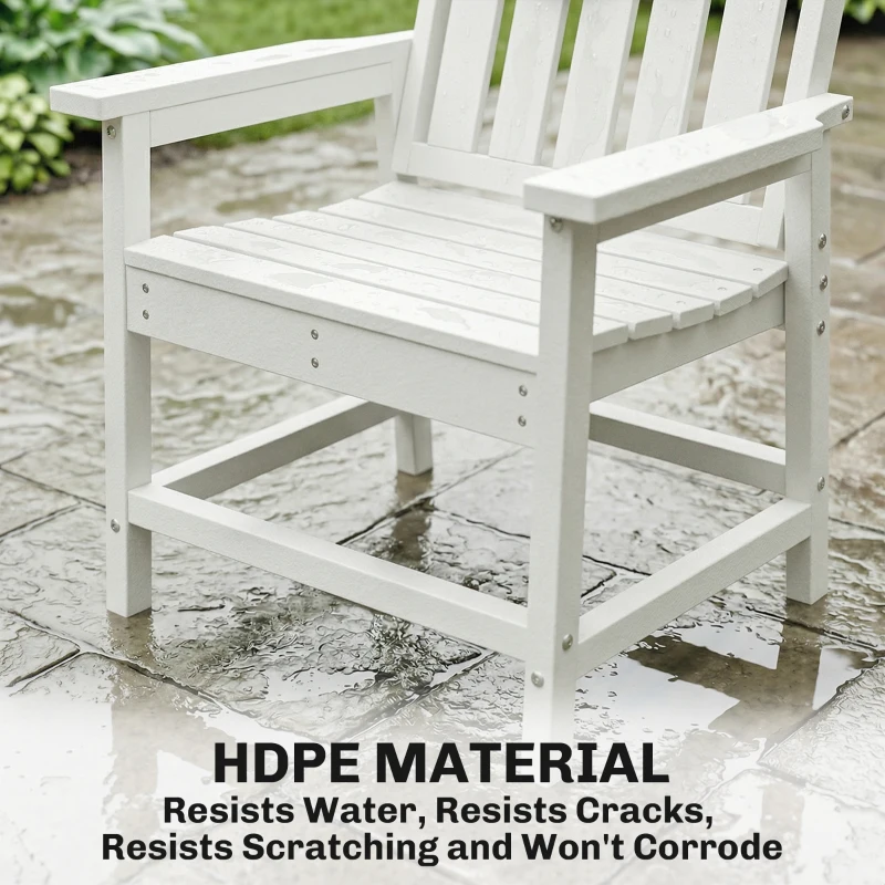 Outsunny All-Weather Patio Chair, HDPE Patio Dining Chair, Heavy Duty Wood-Like Outdoor Furniture for Garden, Backyard, Deck, Porch, Lawn, White