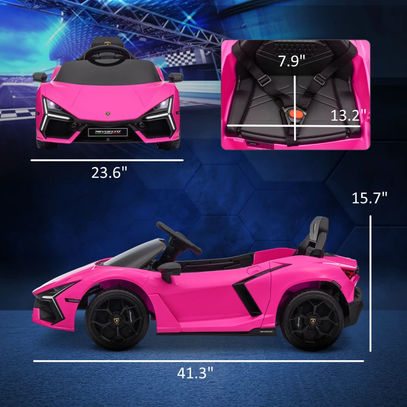 Qaba Lamborghini Revuelto Licensed 12V Kids Ride on Car Electric Car w/ Hydraulic Doors, Remote, Transport Wheels, Pink