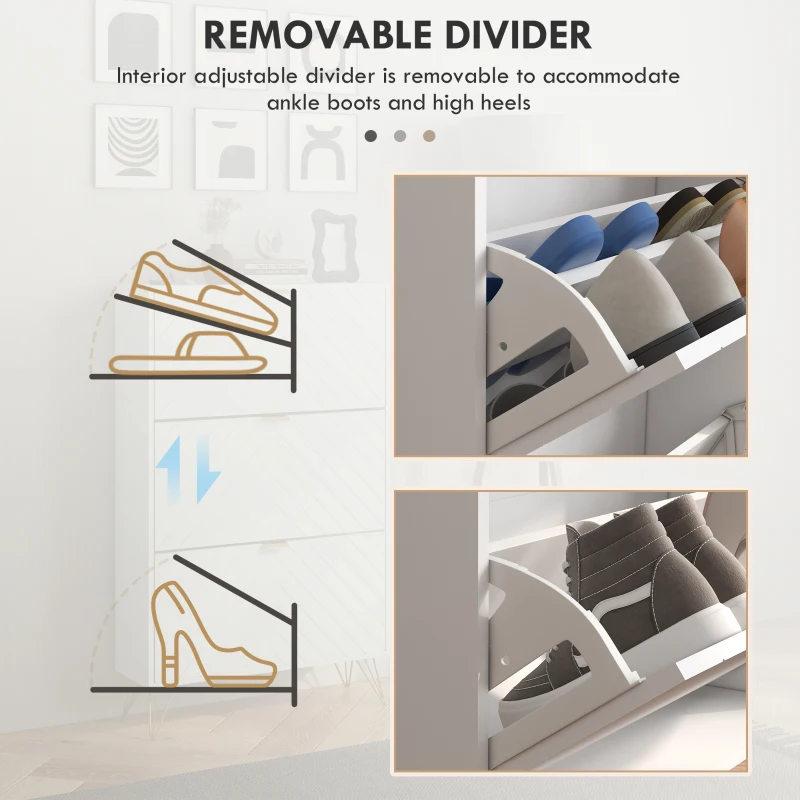 HOMCOM Modern Shoe Storage Cabinet with 3 Flip Drawers for 18 Pairs, Narrow Shoe Organizer for Entryway, Hallway, White