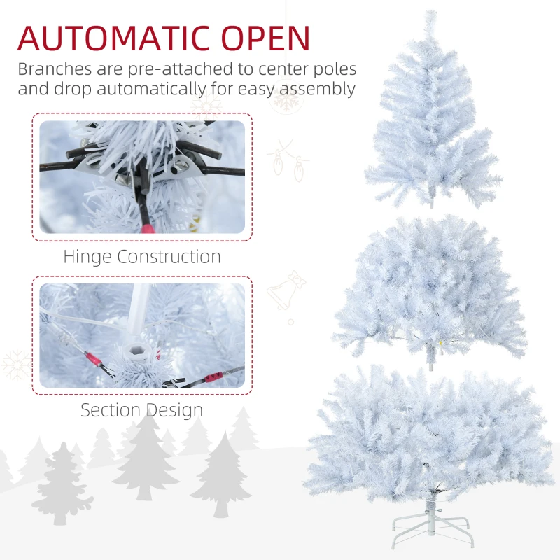 HOMCOM 6' Prelit Artificial White Christmas Trees Home Decor, with Warm White LED Lights, Auto Open, Steel Base