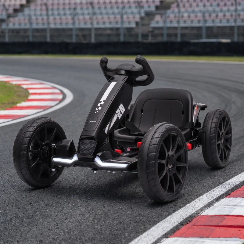 Qaba 12V Electric Go Kart for Kids with Dual Motors, Adjustable Seat, Soft Start, LED Lights, EVA Wheels, for Age 3-6, Black