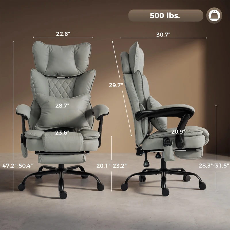 HOMCOM High Back Vibration Massage Office Chair, Heated Reclining PU Leather Computer Chair with Headrest, Gray