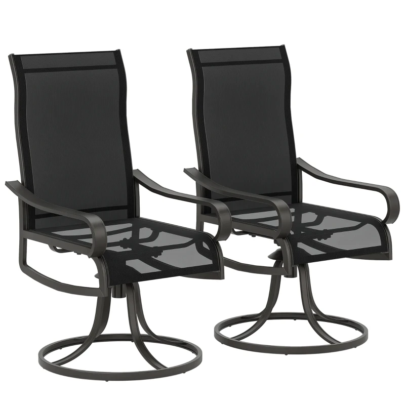 Outsunny 2-Piece Swivel Patio Dining Chairs, 360° Swivel Rocking Outdoor Chairs with Curved Armrests, Breathable Mesh Seat & S Shape Backrest for Yard, Lawn, Porch, Black