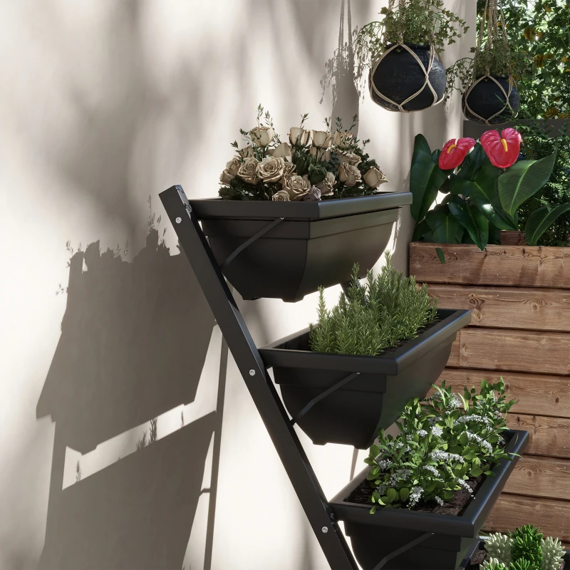 Outsunny 5-Tier Raised Garden Bed with 5 Planter Box, Outdoor Plant Stand Grow Containers with Leaking Holes, Black
