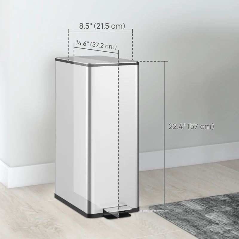 HOMCOM 5.3 gal/20 L Stainless Steel Kitchen Garbage Can with Soft-close Lid, Foot Pedal, Fingerprint-Proof, Silver
