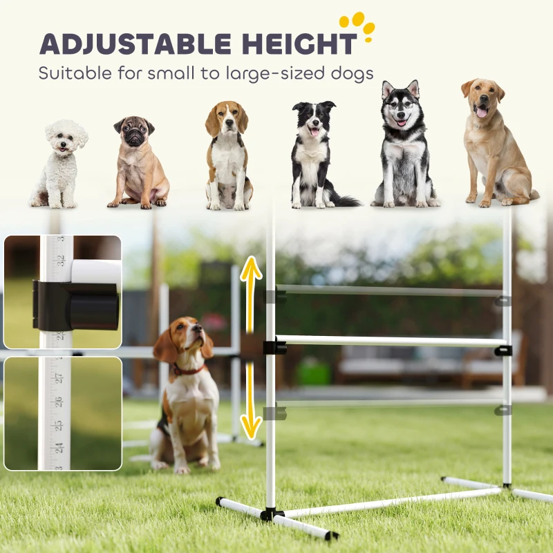 PawHut 4 Piece Dog Agility Training Equipment for Dog Agility Course with Adjustable Height Jump Bars, Included Carry Bag, & Displacing Top Bar, White