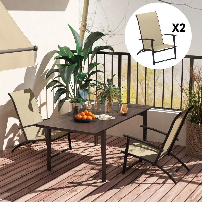 Outsunny Set of 2 Outdoor Dining Chairs with High Back, Armrests, Folding Patio Chairs for Patio, Lawn, Camping, Beige