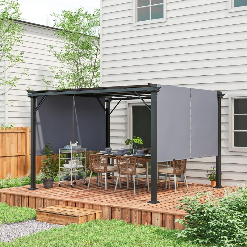 Outsunny 12' x 10' Retractable Pergola with Sun Shade Canopy, for Backyard, Garden, Patio, Deck, Gray