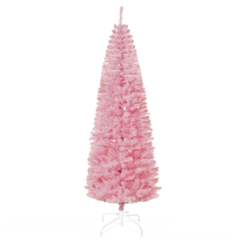 HOMCOM 7' Artificial Christmas Tree Douglas Fir Pencil Christmas Tree with 818 Realistic Branch Tips, Pink