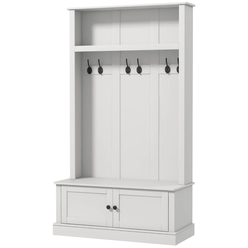 HOMCOM Hall Tree, Entryway Bench with Coat Rack, White