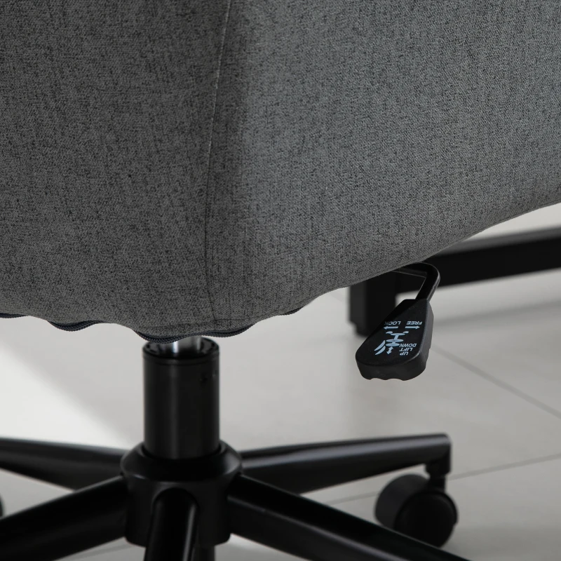 Vinsetto Office Chair Swivel Upholstered Task Chair with Double Thick Padded Backrest, Adjustable Height, Soft Cushioned Seat and 5 Wheels, Grey
