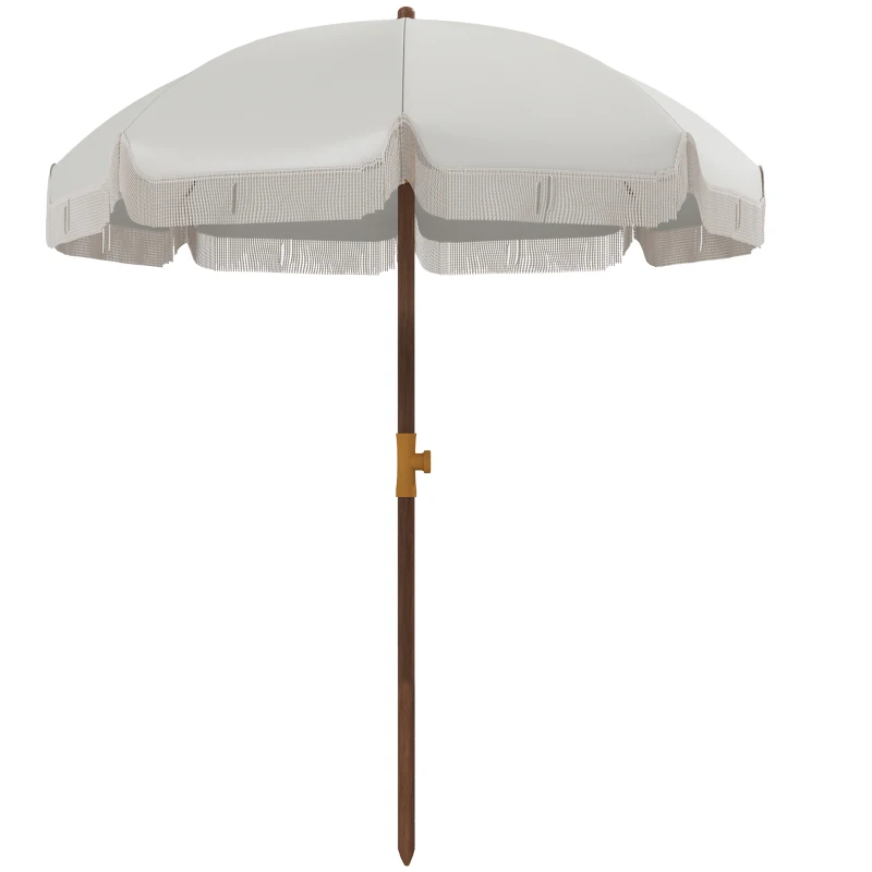 Outsunny 6.2' Beach Umbrella for Travel, Vent, Ruffles, Carry Bag, Portable Outdoor Umbrella for Garden, Light Gray