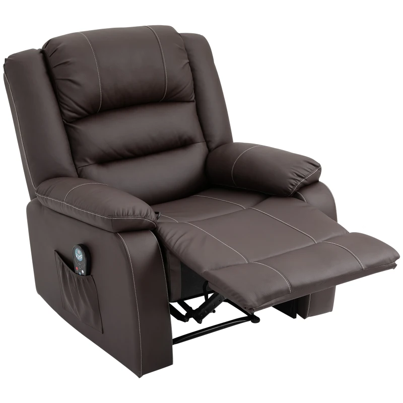 HOMCOM Vibrating Massage PU Leather Recliner Chair with Footrest, Remote Control, and 8 Massaging Points, Brown