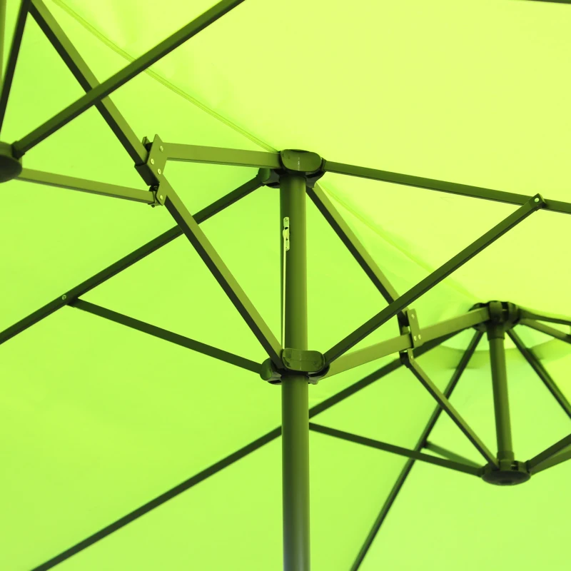 Outsunny 15ft Double-sided Patio Umbrella with Twin Canopy, Extra Large Outdoor Parasol with Crank for Pool, Deck, Market, Green