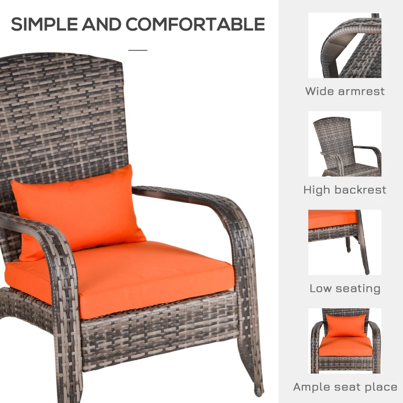 Outsunny Patio Wicker Adirondack Chair, Outdoor PE Rattan Fire Pit Chair, Muskoka Chair w/ Soft Cushions, Tall Curved Backrest and Comfortable Armrests for Deck Garden, Orange