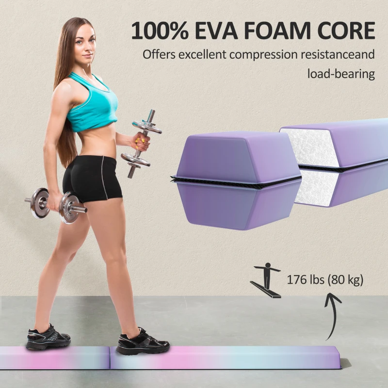 Soozier 7ft Folding Balance Beam, Gymnastics Equipment with Anti-Slip Bottom for Kids Home Training, Multicolour