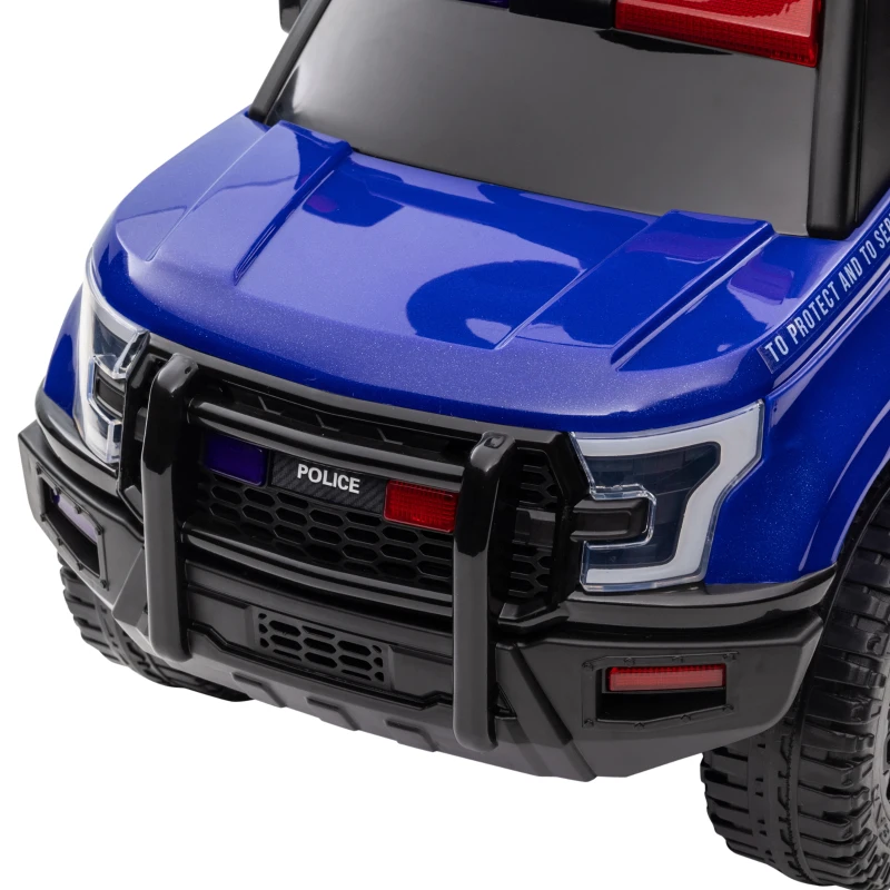 Aosom Kids Push Ride On Car with Working PA System and Horn, Police Truck Style Foot-to-Floor Sliding Car, Blue