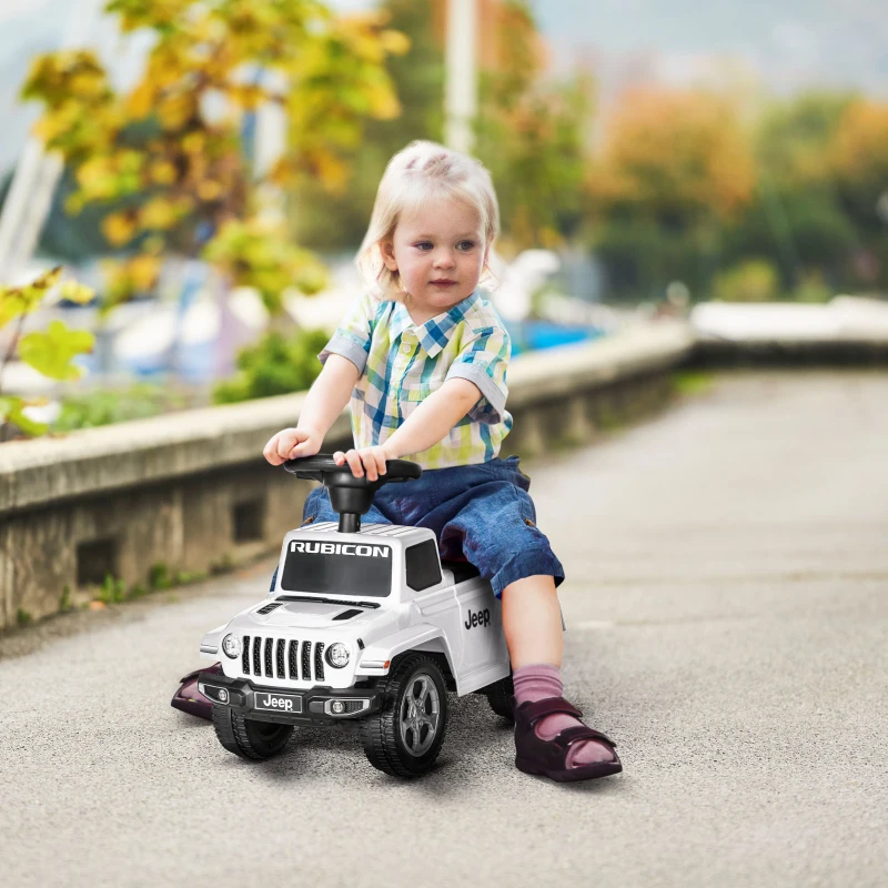 Aosom Kids Ride on Push Car, with Engine Sounds & Under-Seat Storage, Foot-to-Floor Ride on Sliding Car with Horn, White
