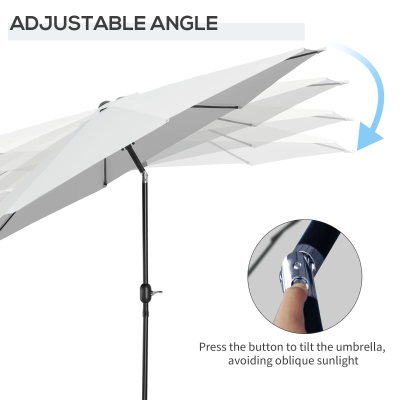 Outsunny 10' x 8' Round Market Umbrella, Patio Umbrella with Crank Handle and Tilt, Outdoor Parasol for Garden, White