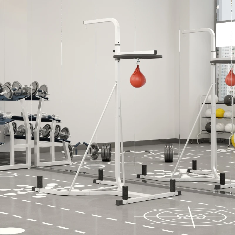 Soozier 2-in-1 Punching Bag Stand, Adjustable Height Heavy Bag Stand with Weighted Base and Speed Bag for Home, White