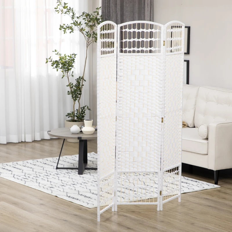 HOMCOM 3 Panel Folding Room Divider Portable Privacy Screen Wave Fiber Room Partition for Home Office White
