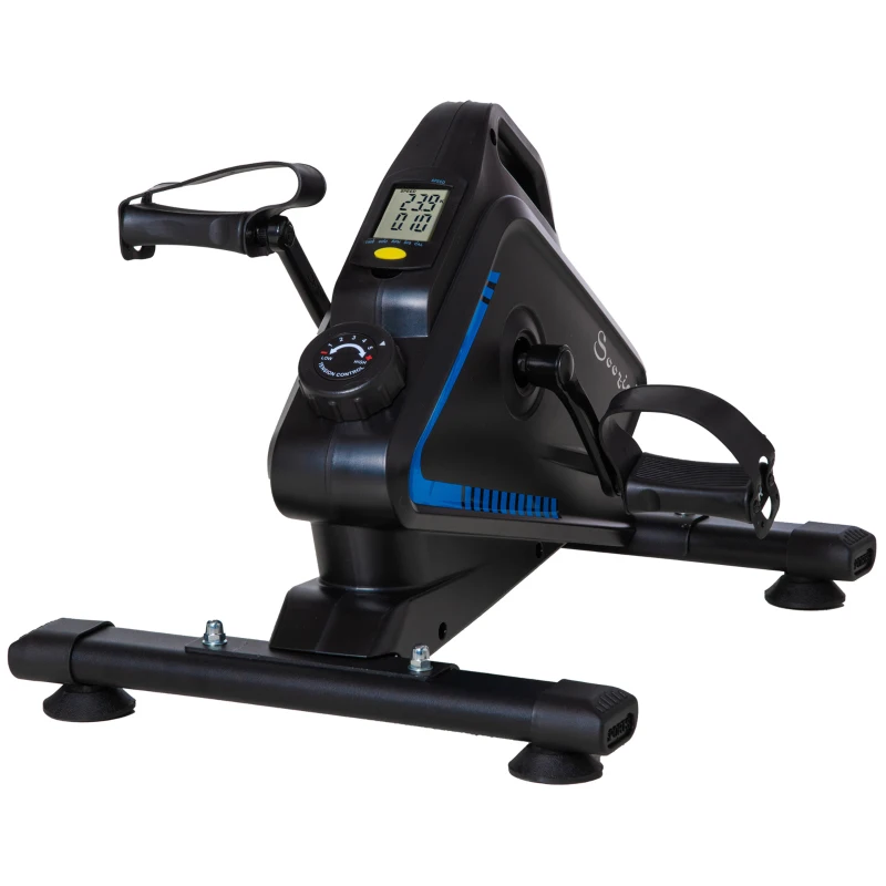 Soozier Under Desk Bike Pedal Exerciser Magnetic Mini Exercise Bike 5 Levels Adjustable Resistance Rehabilitation with LCD Display for Home/Office, Blue/Black