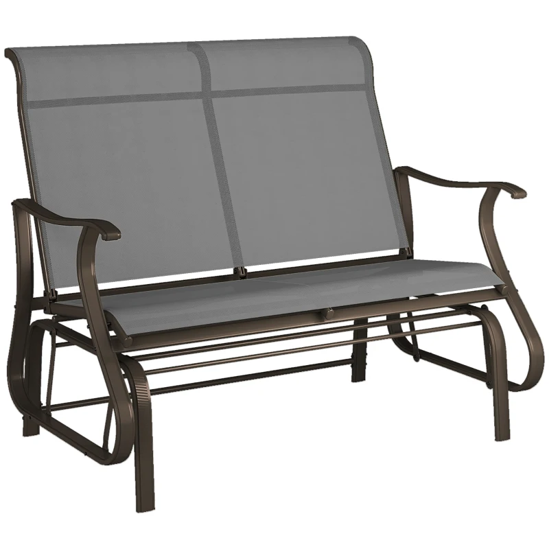 Outsunny Garden Double Gliding Chair, Patio Glider Armchair for Outdoor, Backyard Mesh Seat and Backrest, Steel Frame, Light Grey