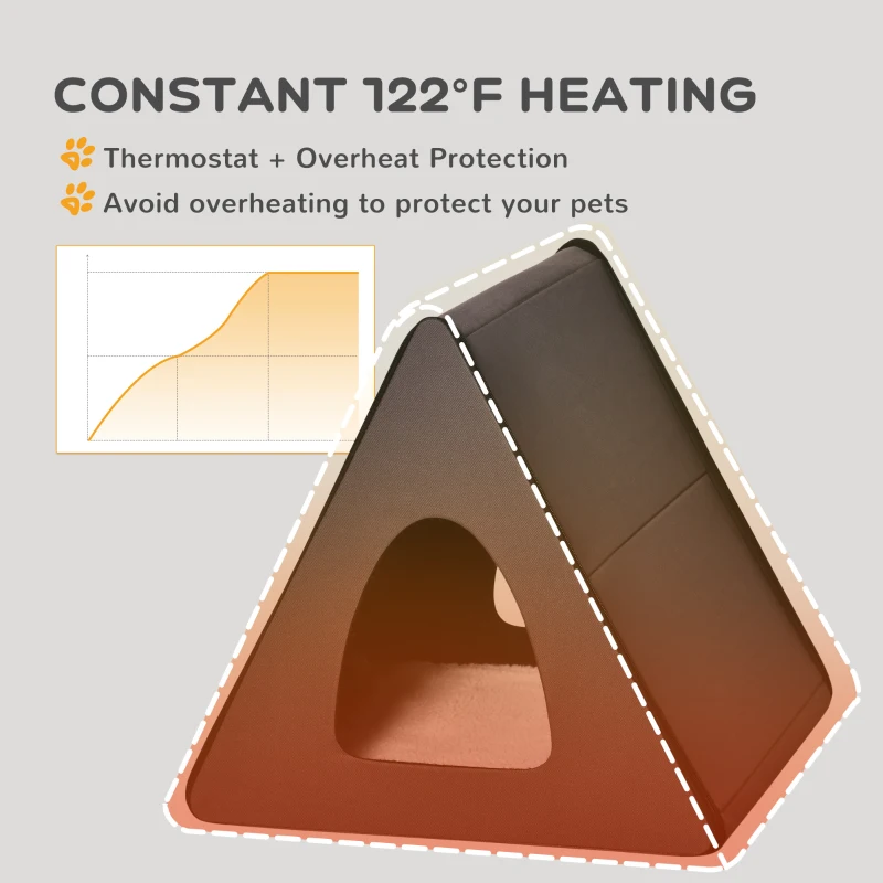 PawHut Heated Cat House A-Frame Pet Shelter with Zippered Water-resistant Roof for Indoor and Outdoor