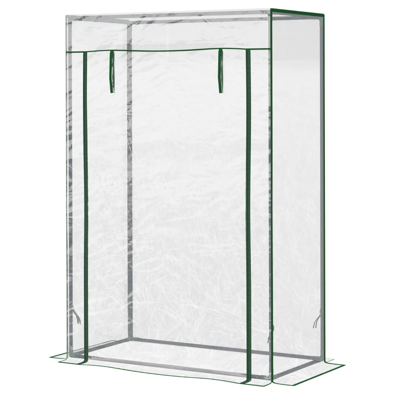 Outsunny 40"L x 20"W x 59"H Walk-in Garden Greenhouse with Steel Frame Outdoor Hot House Tomato Plant Warm House w/ Roll up Door, Plastic Cover, Clear