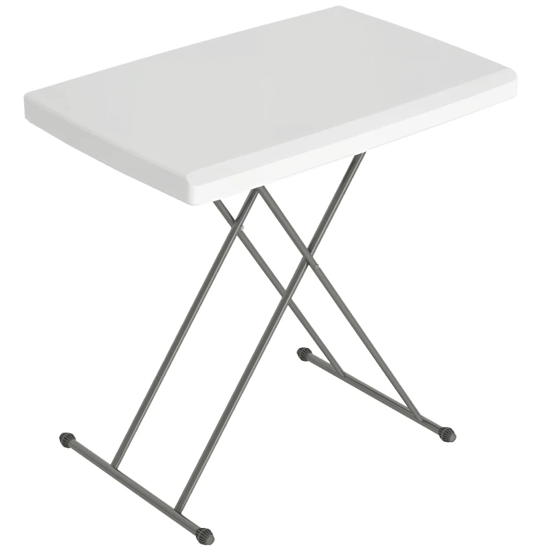 Outsunny Folding Outdoor Patio Table, 3-Level Adjustable Camping Table Picnic Table with HDPE Top, Steel Legs, White