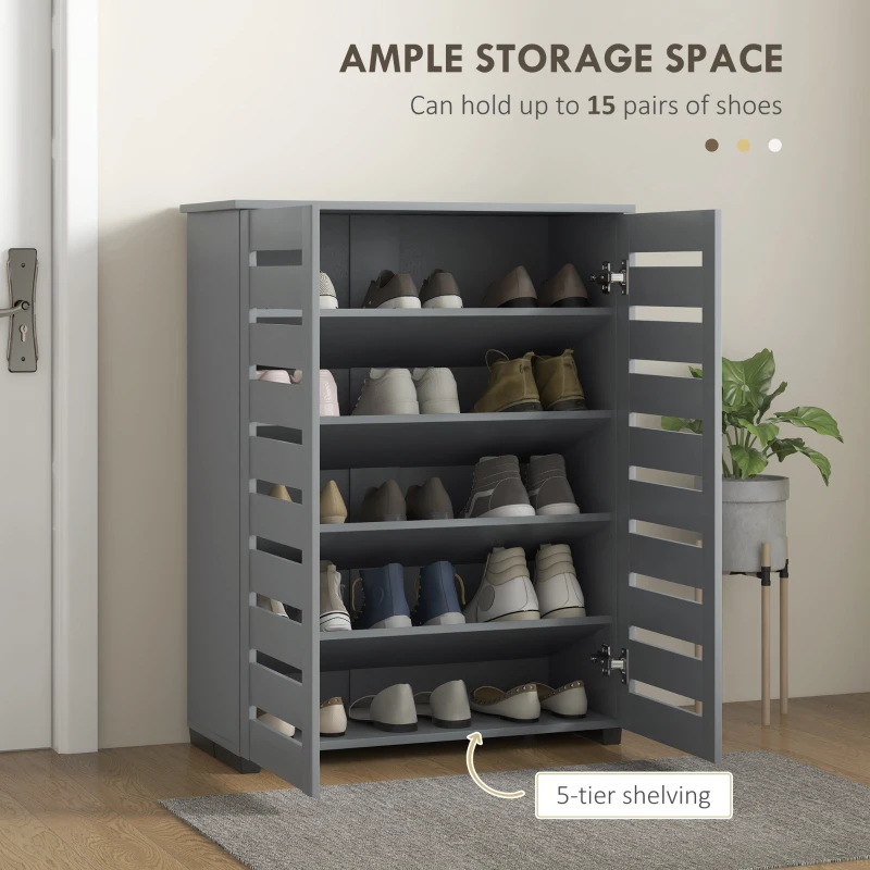 HOMCOM Shoe Storage Cabinet, Shoe Cabinet with 2 Slatted Doors for 15 Pairs of Shoes, Dark Grey