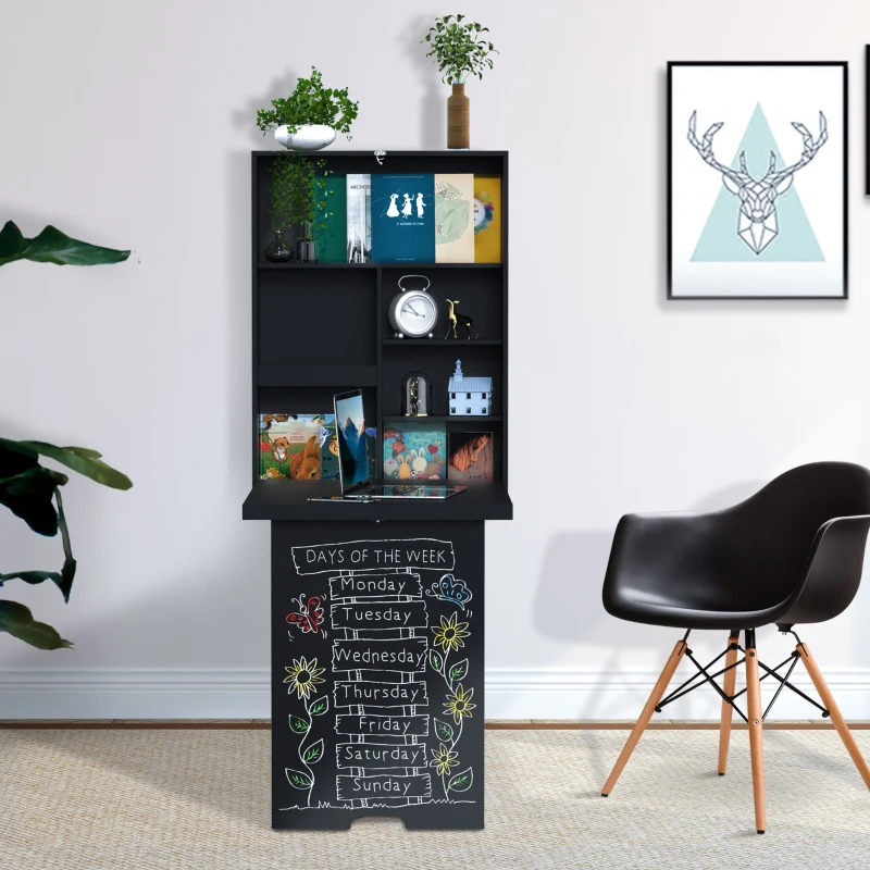 HOMCOM Wall Mounted Table Fold Out Convertible Desk, Multi-Functional Space Saving Computer Desk with Writing Floating Board for Students, Black