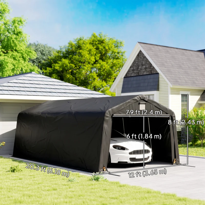 Outsunny 12' x 20' Portable Garage, Heavy Duty Carport Canopy with Ventilation Windows and Large Roll-up Door, Black
