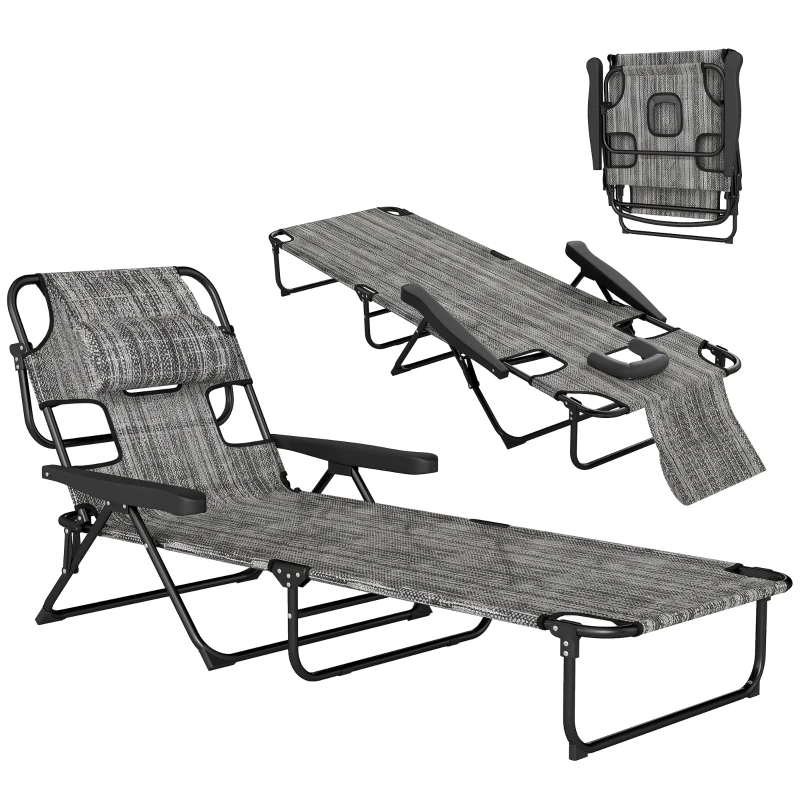 Outsunny Folding Lounge Chair w/ Reclining Back, Mixed Grey