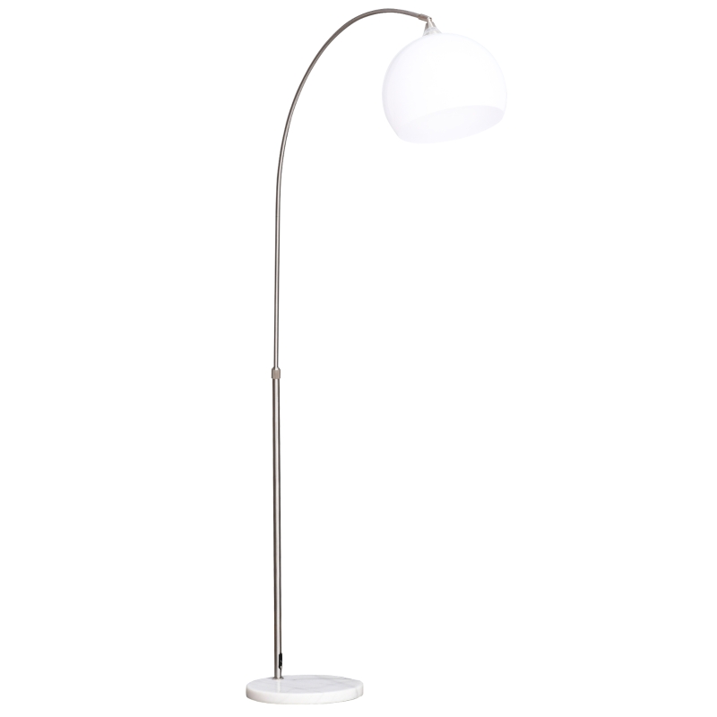 HOMCOM Arc Floor Lamp,Metal Standing Lamp, with 350° Flexible Lampshade, Adjustable Pole, and Marble Round Base for Living, Office, Bedroom, White/Silver