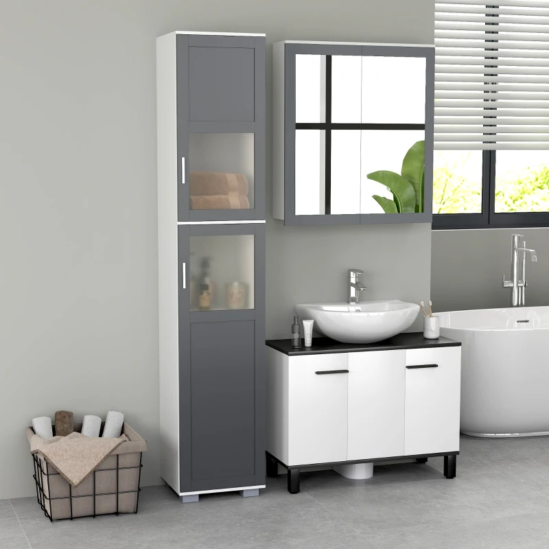 kleankin Bathroom Storage Cabinet Set, Wall Mounted Medicine Cabinet, Bathroom Cabinet with Adjustable Shelves, White & Grey