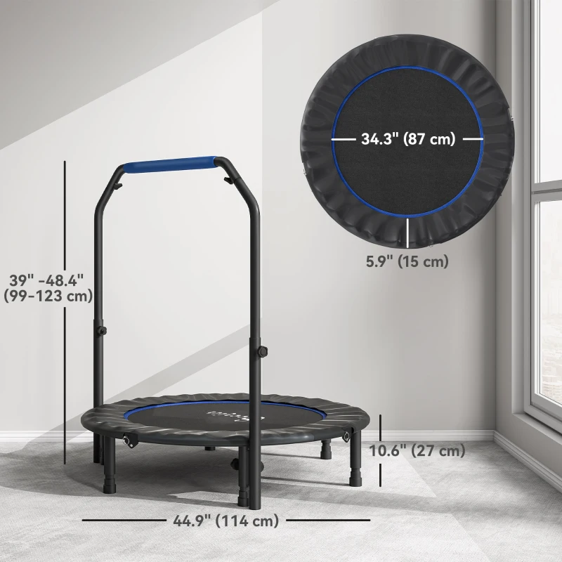 Soozier 45" Foldable Mini Fitness Trampoline, with Adjustable Foam Handle, Blue