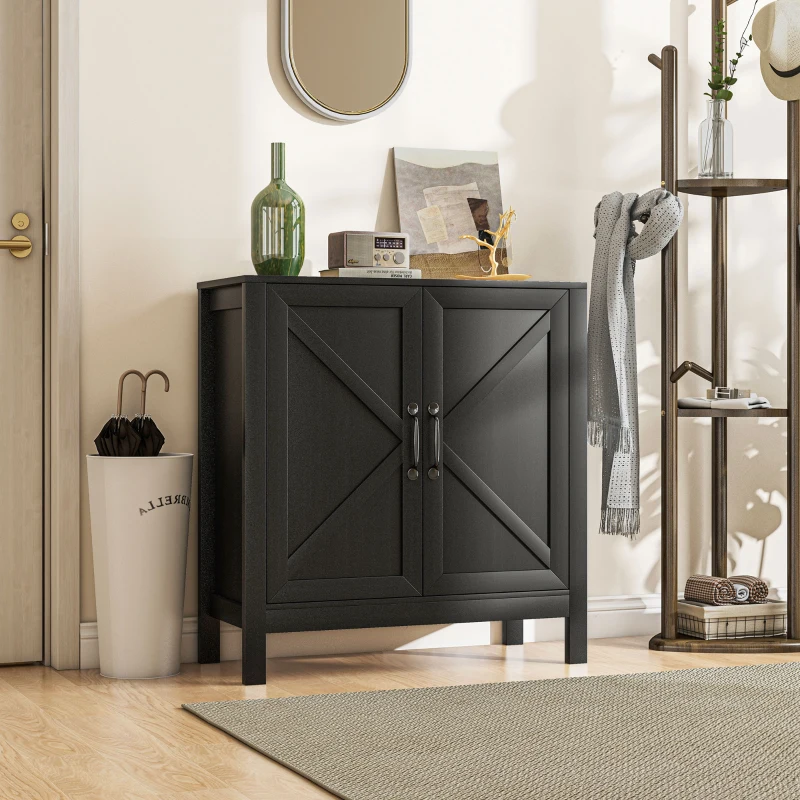 HOMCOM Sideboard Buffet, Kitchen Storage Cabinet with Barn Door and Adjustable Shelves, Storage Pantry, Black Oak