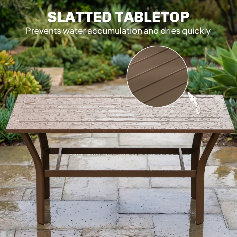 Outsunny Outdoor Coffee Table with Slatted Tabletop, All-Weather Rectangle Metal Patio Coffee Table for Garden, Brown