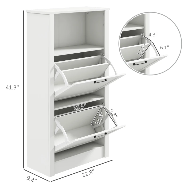 HOMCOM Shoe Cabinet, Freestanding Shoe Storage Cabinet Organizer with 2 Flip Drawers, Adjustable Shelves, and Open Compartment