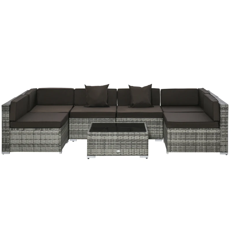 Outsunny 7 Piece Patio Furniture Set, Wicker Outdoor Sectional Sofa Set, All Weather PE Rattan Outdoor Furniture Conversation Sets with Cushions, Glass Top Coffee Table, Pillows, Charcoal