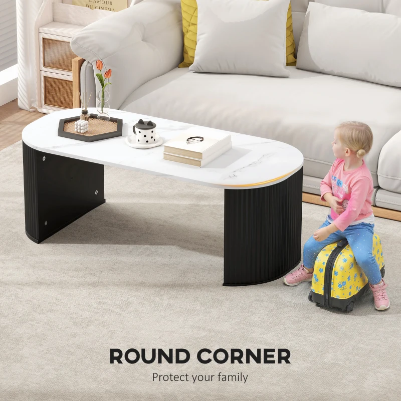 HOMCOM Coffee Table, Modern Marble-Effect Living Room Table with Round Corners and Thicken Legs, Black