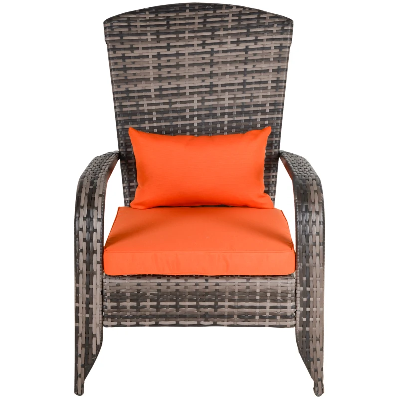 Outsunny Patio Wicker Adirondack Chair, Outdoor PE Rattan Fire Pit Chair, Muskoka Chair w/ Soft Cushions, Tall Curved Backrest and Comfortable Armrests for Deck Garden, Orange