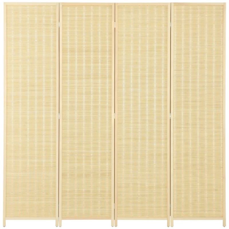 HOMCOM Woven Bamboo Room Divider, 4 Panel Folding Indoor Privacy Screens for Home Office, 71"x71"x0.6", Natural