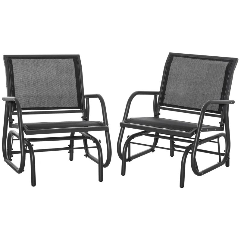 Outsunny Patio Glider Set of 2 Outdoor Glider Chair with Breathable Mesh Seat & Backrest, Armrests and Metal Frame, Black