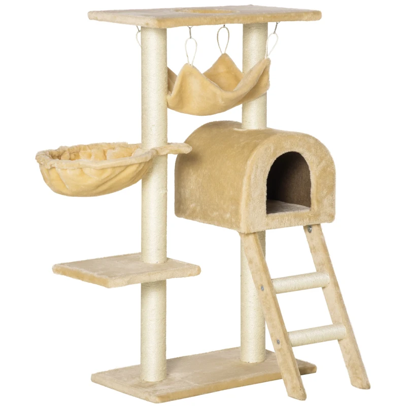PawHut 39" Deluxe Cat Tree Tower Scratching Post Kitten Condo Activity Center Deep Cream