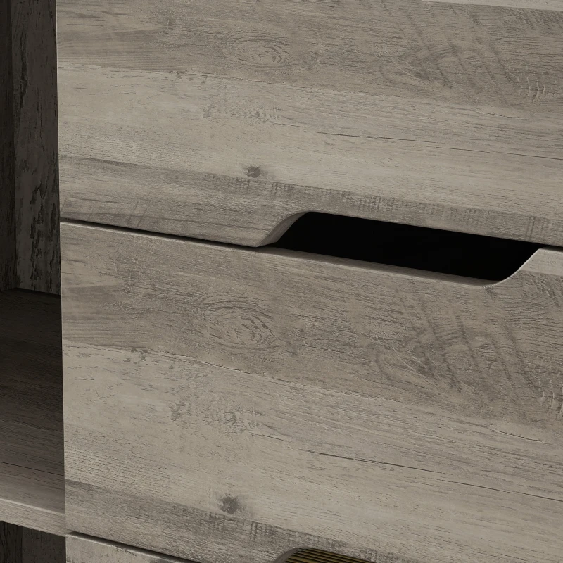 HOMCOM Filing Cabinet with Power Outlets File Cabinet Lockable Casters File Drawer Side Cubbies Light Grey Brown